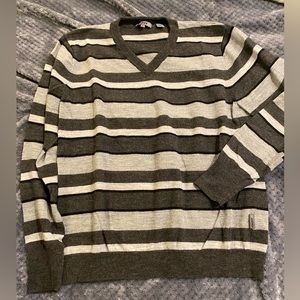 PC Men’s DKNY black and grey V neck striped Sweater SzXL